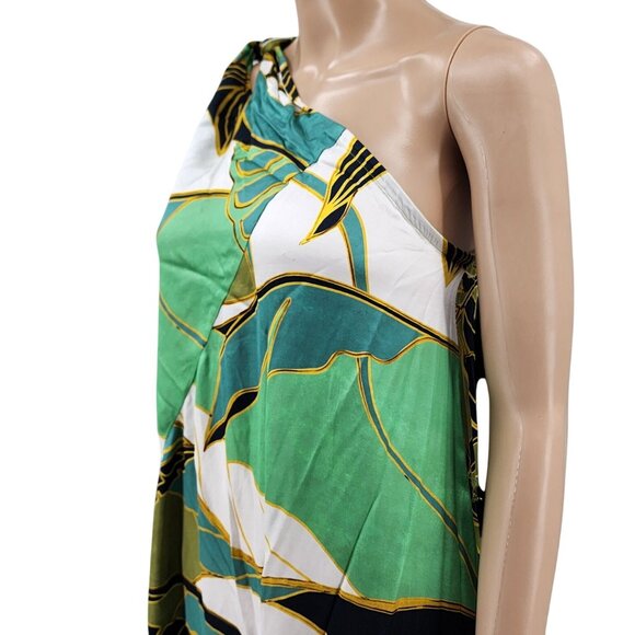 Reiss Tina One-Shoulder Green & Blue Floral Print Maxi Dress  Women's Size 4 - Picture 1 of 16
